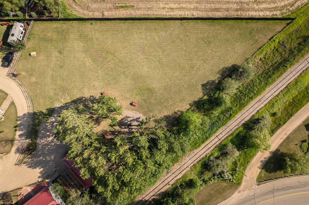 Aerial view of the group camping area at Prairie Junction