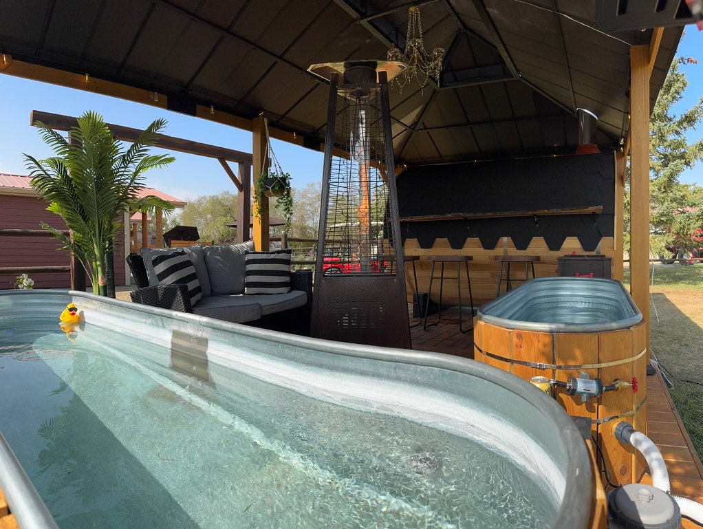 Wood-fired hot tub at the Prairie Junction hydrotherapy spa