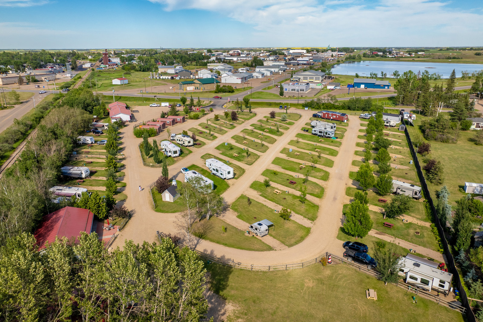 Aerial view of Prairie Junction RV Resort in Stettler, Alberta