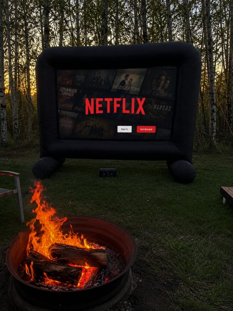 Backyard cinema package with 14-foot screen